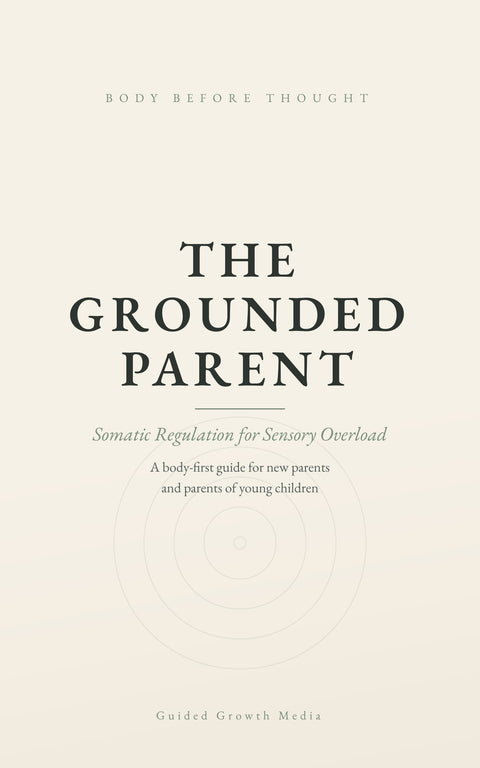 Cream-and-sage typographic cover reading The Grounded Parent — the settled, body-first calm the eBook helps overwhelmed parents find.